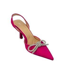 Zara Women Pink Satin Effect Embellished Rhinestone Bow Slingback US Size 10